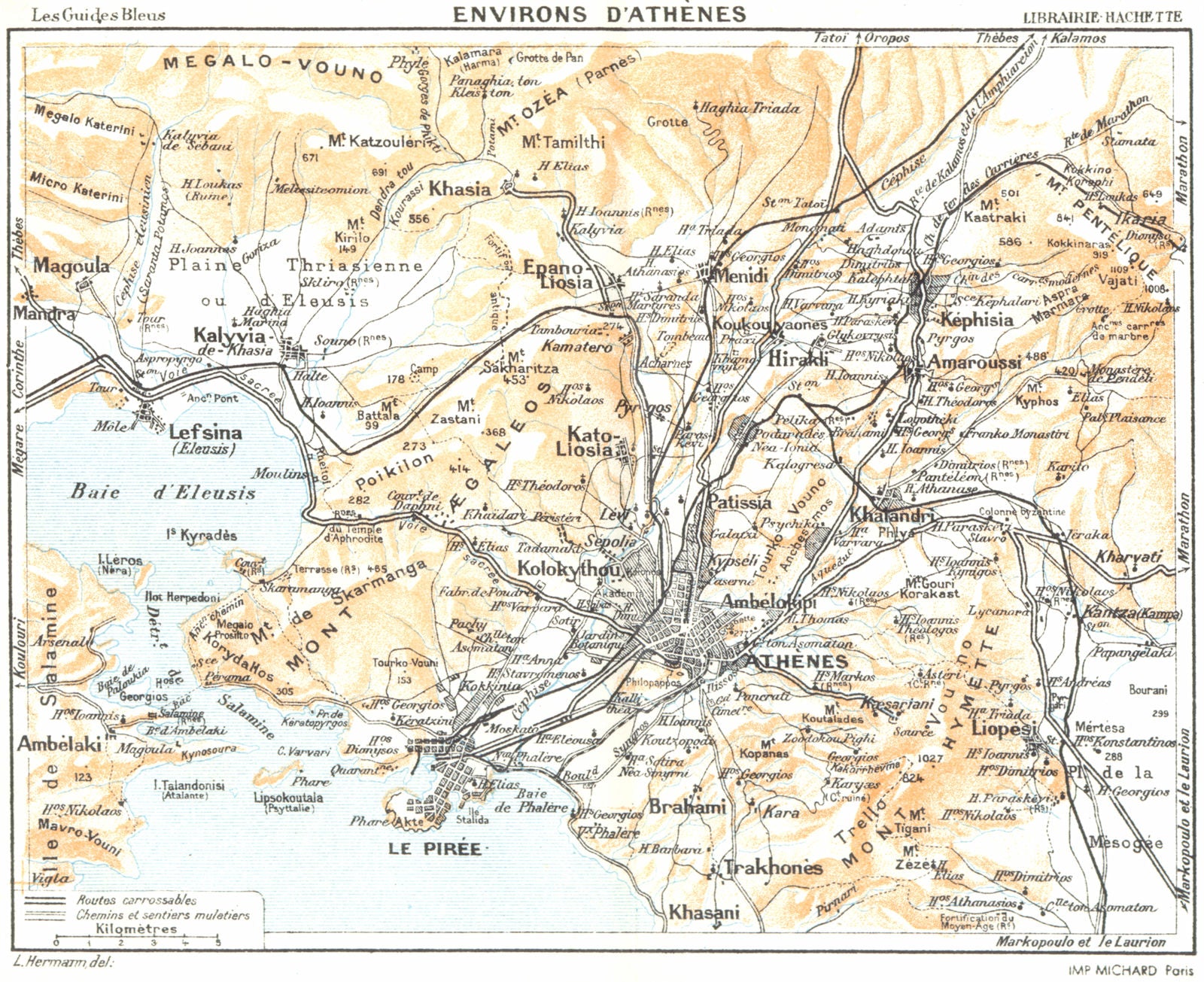 ATHENS environs. Vintage map. Piraeus. Greece. Athènes 1956 old vintage